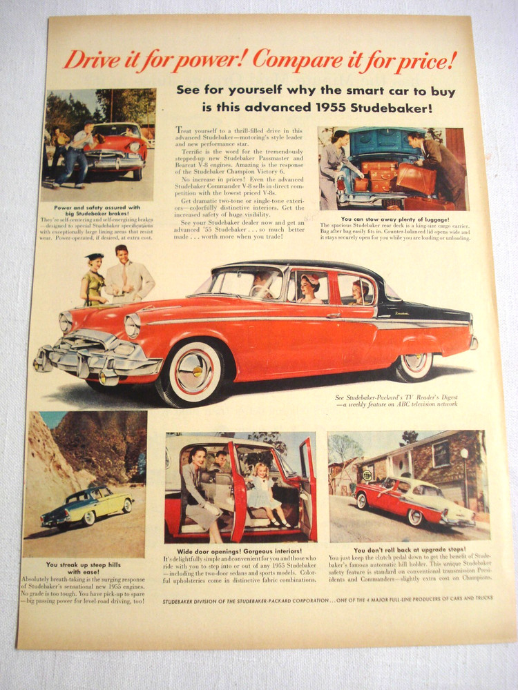 1955 Color Ad Studebaker Drive It For Power! Compare it for Price!