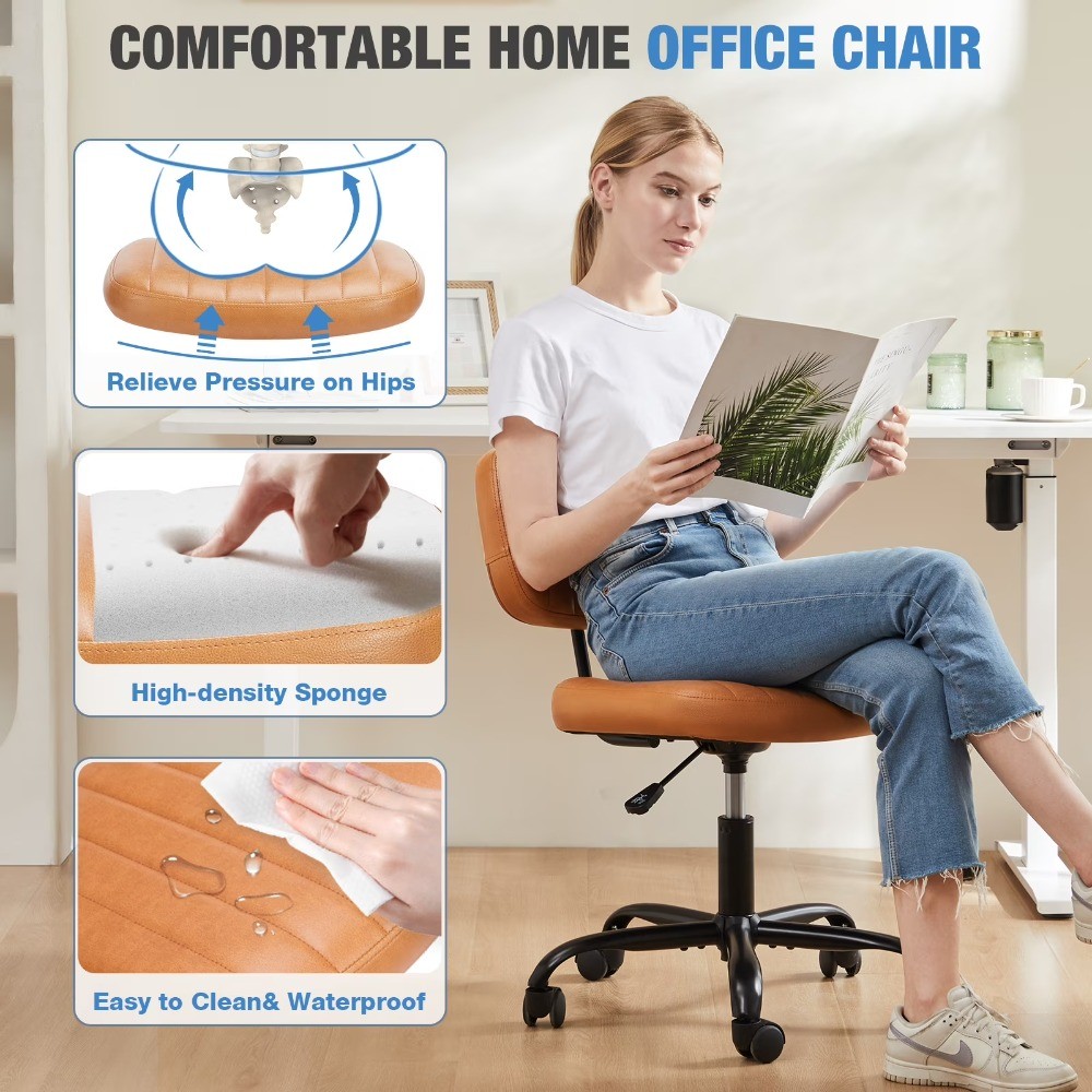 Small Armless Office Desk Chair with Comfy Lumbar Support