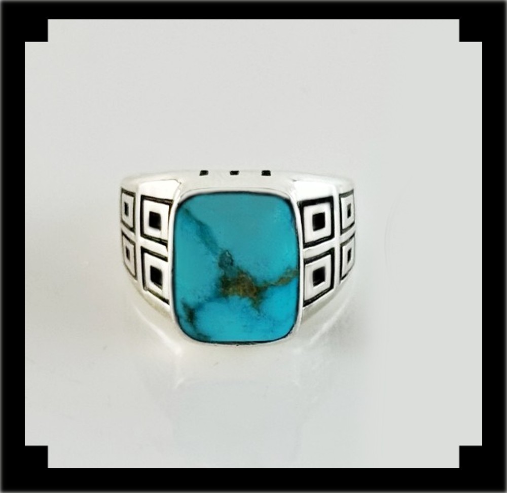 Handcrafted Sterling and Blue Ridge Turquoise Ring Size 8