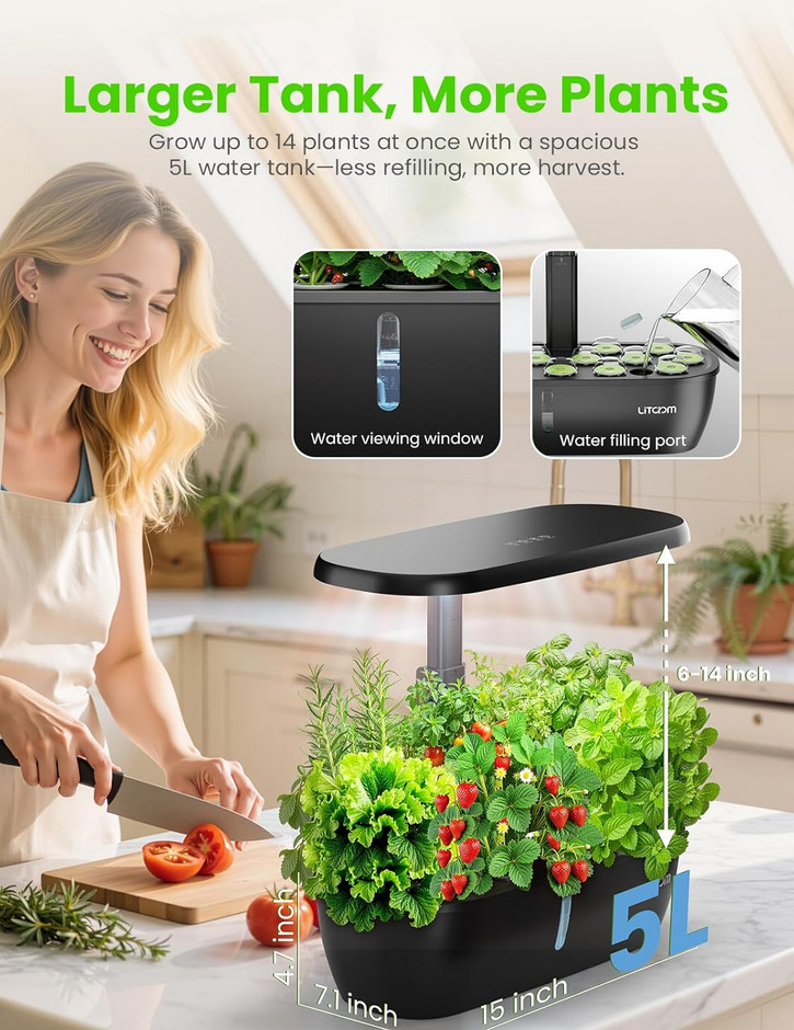 litokam Smart Hydroponics Growing System Kit with APPWiFi Controlled, 15-Pod ...