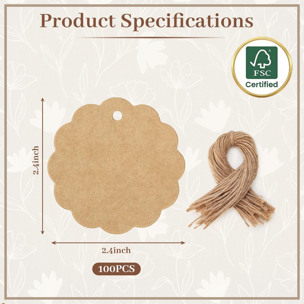 100PCS Kraft Paper Gift Tags with String, Round Circle & 100pc Brown Medium