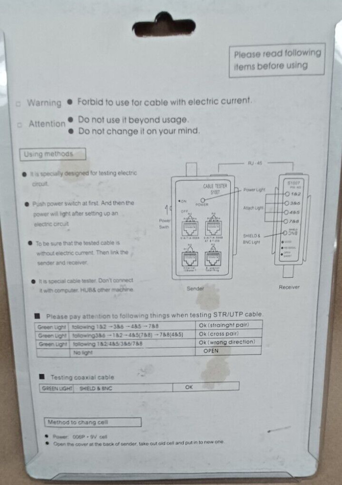 Cable Tester / Network S1007 Cable Tester