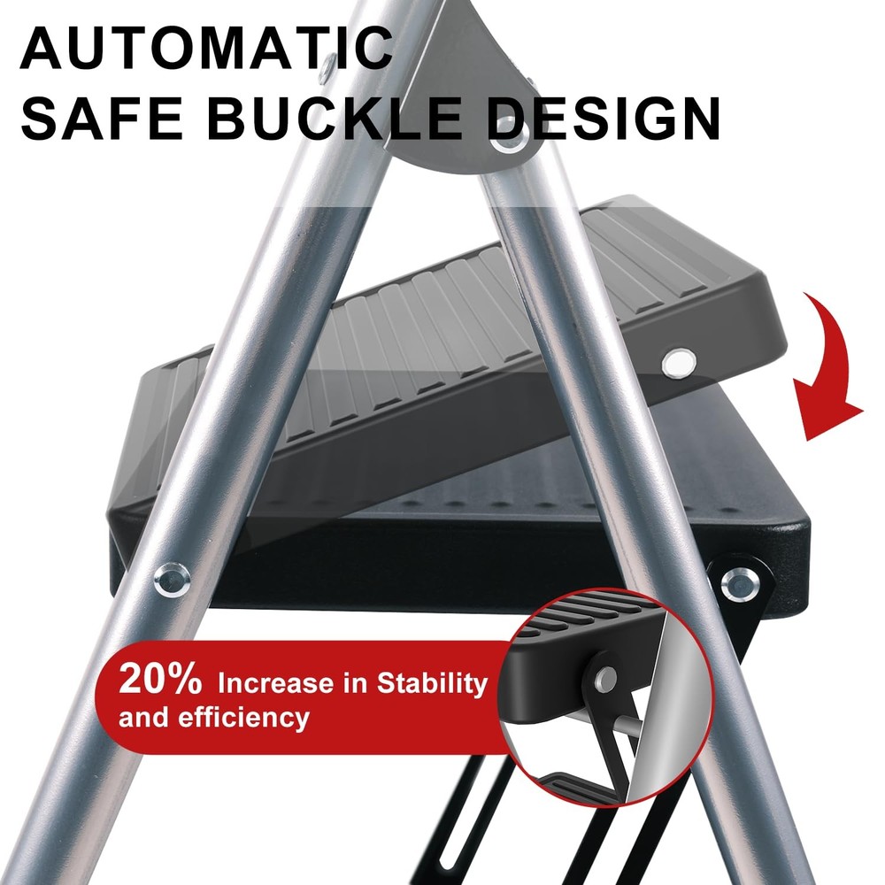 2 Step Ladder for Kitchen Step Stool, Lightweight Folding Step Stool with Cur...