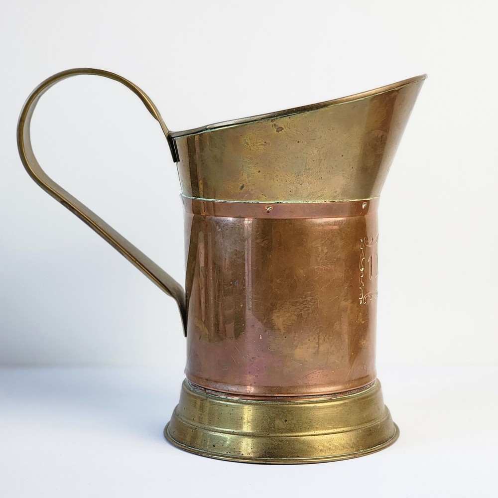 Vtg Copper Brass 1 Liter Pitcher Mug Stein Applied Handle Kitchen Decor