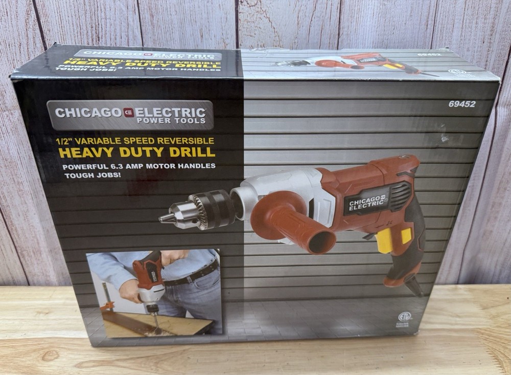 Chicago Electric 1/2" Variable Speed Reversible Heavy Duty Drill 69452 Sealed