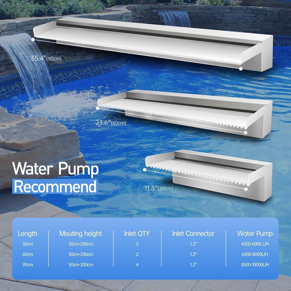 36in Pond Waterfall Stainless Steel