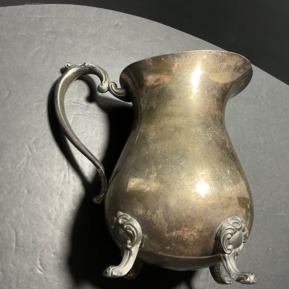 Vintage Silver Plate Water Pitcher Claw-Footed with Ice Lip 9"