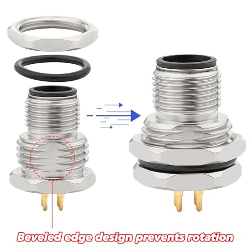 M12 A Coded IP67 Waterproof Front Bulkhead Panel Mount Connector 4 Pin Male