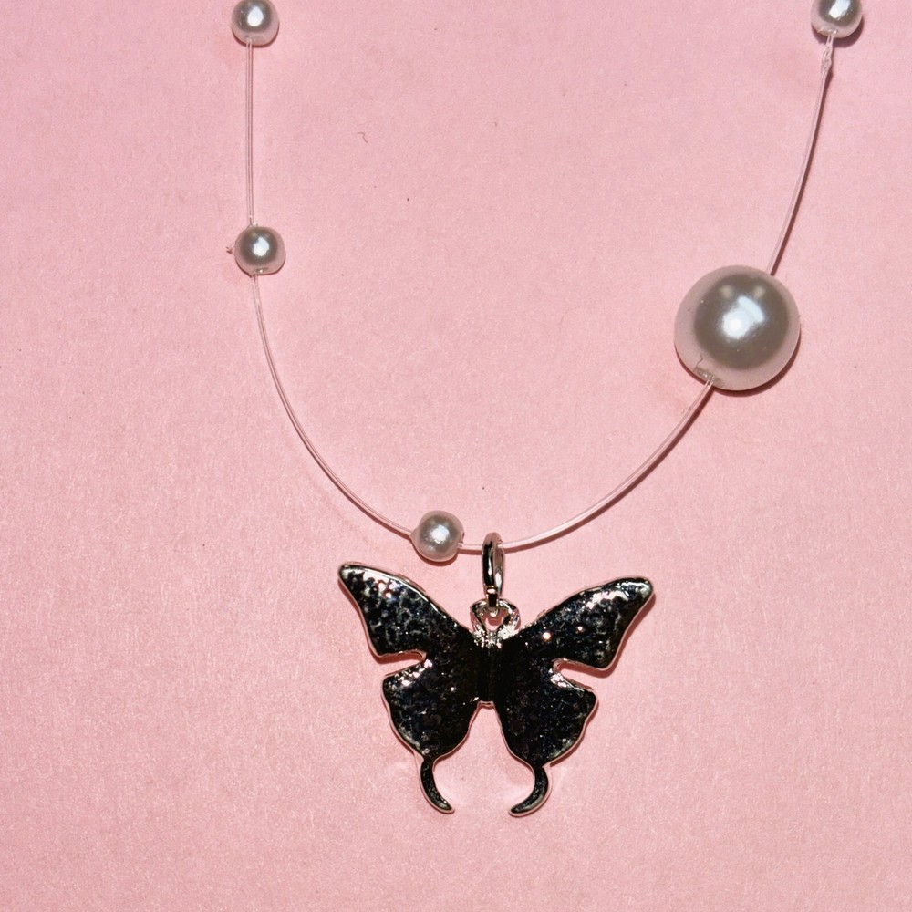 Pearl Link Silver Butterfly Necklace