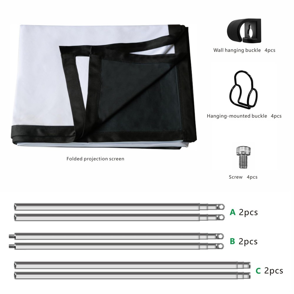 Portable Projector Screen 100 inch with Stainless Telescopic Pole Frame Black...