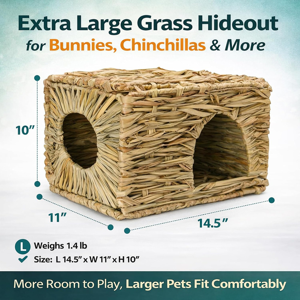 Extra Large Grass House for Rabbit, Foldable & Comfortable - Small Animal Hut...