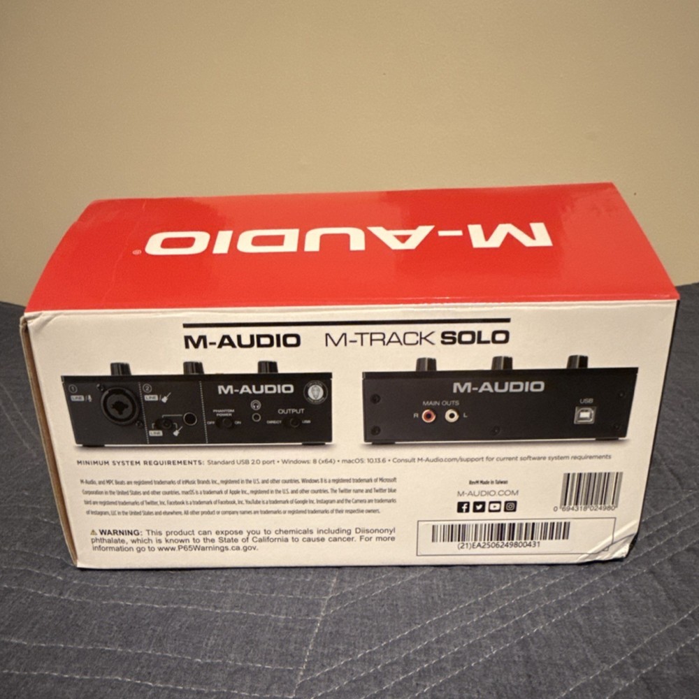 M-Audio M-Track Solo USB Audio Interface, 2 Channels, Phantom Power