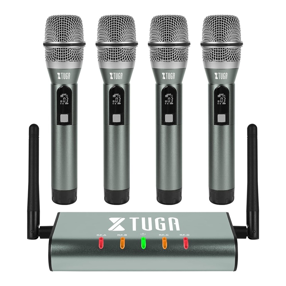 XTUGA UF4600 4 Channel UHF Wireless Microphone System Cordless Microphone wit...