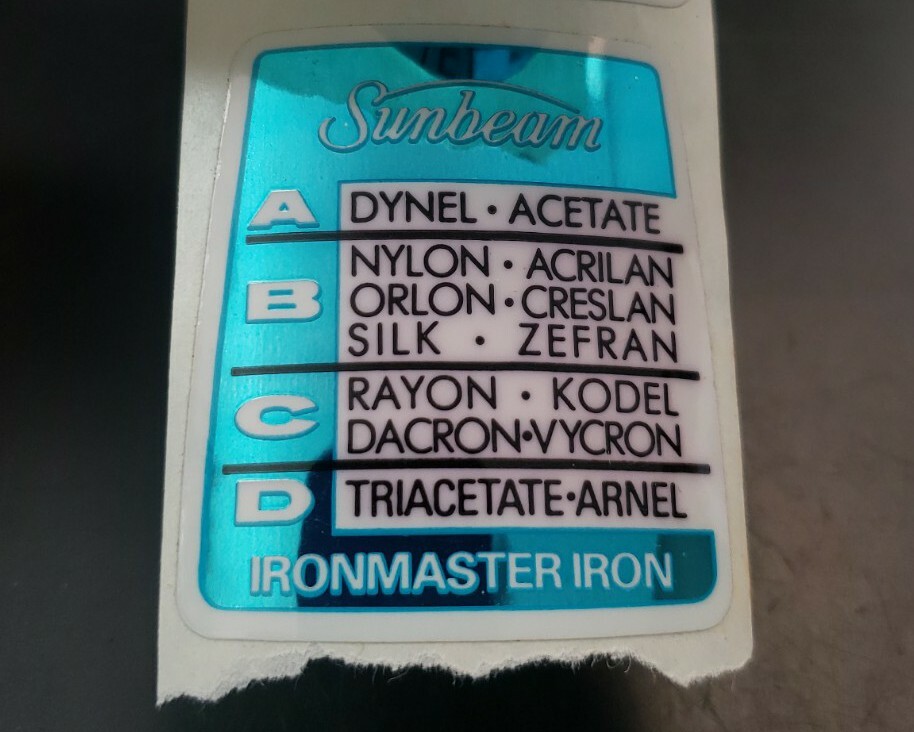 NOS Sunbeam Ironmaster Iron Factory Sticker