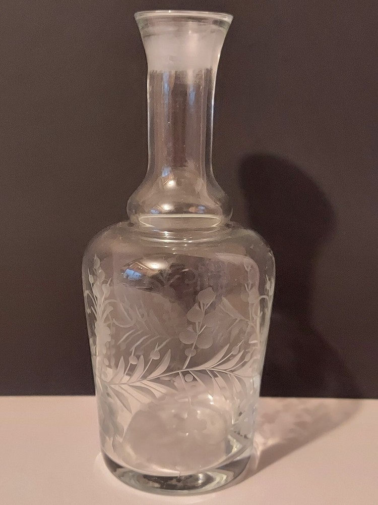 Etched Clear Glass Bottle Marked Murano