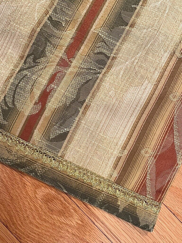 Runner, sttripes tan, green, red, polyester, new 15 x 39 handmade