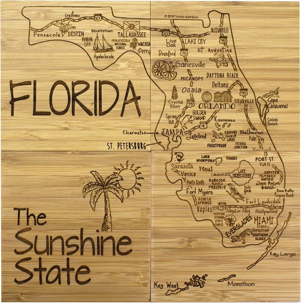 Totally Bamboo Florida State Puzzle 4 Piece Coaster Set with