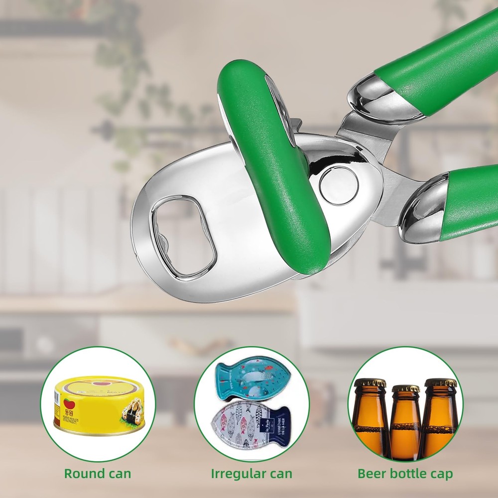 Multi-function Manual Can Opener Bottle Opener, Double Handle, Green