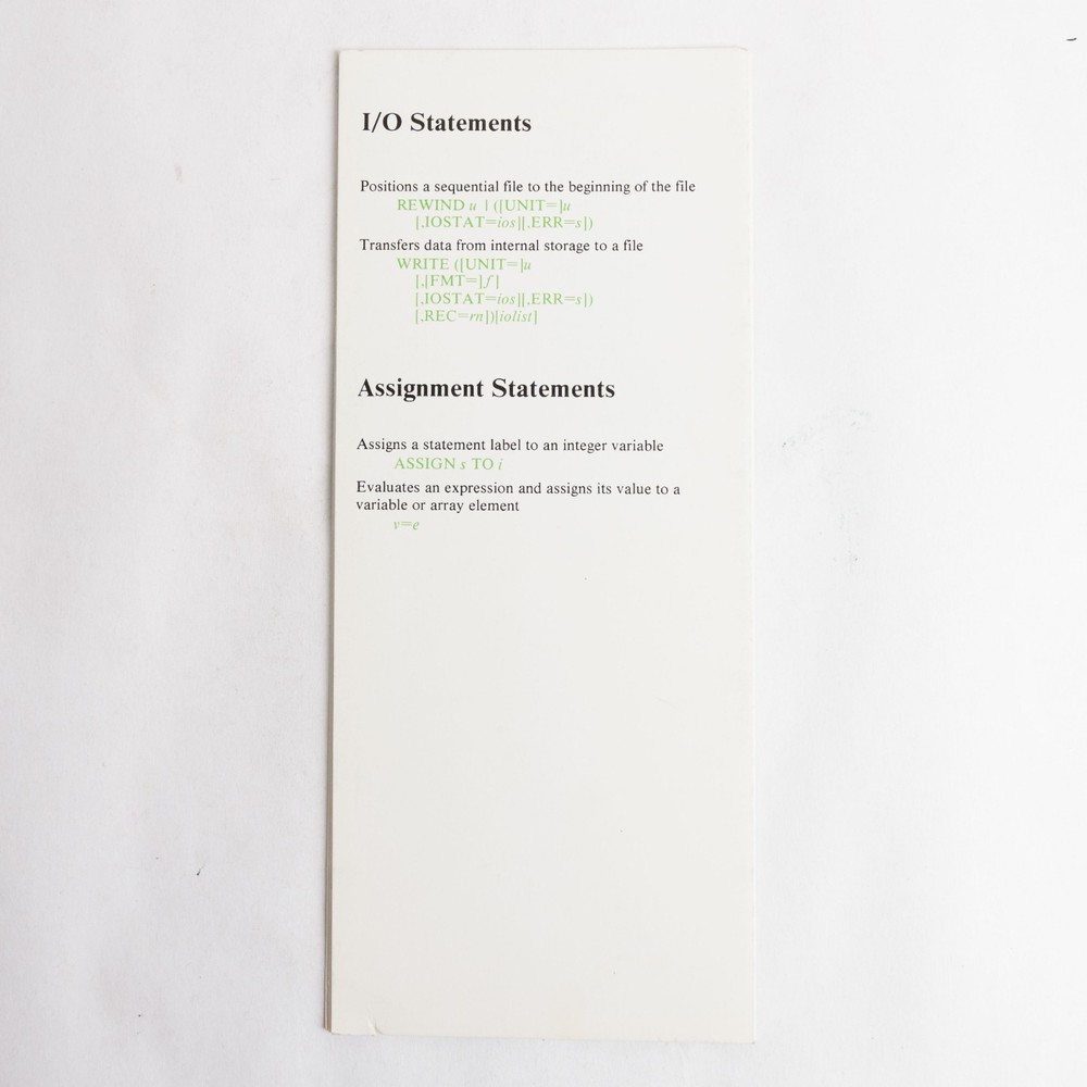 IBM Fortran Reference Summary Pamphlet Booklet Guide