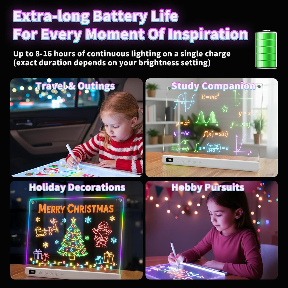 Led Drawing Board with 13 Light Effects, 16" Rechargeable Glow Doodle LED Note B