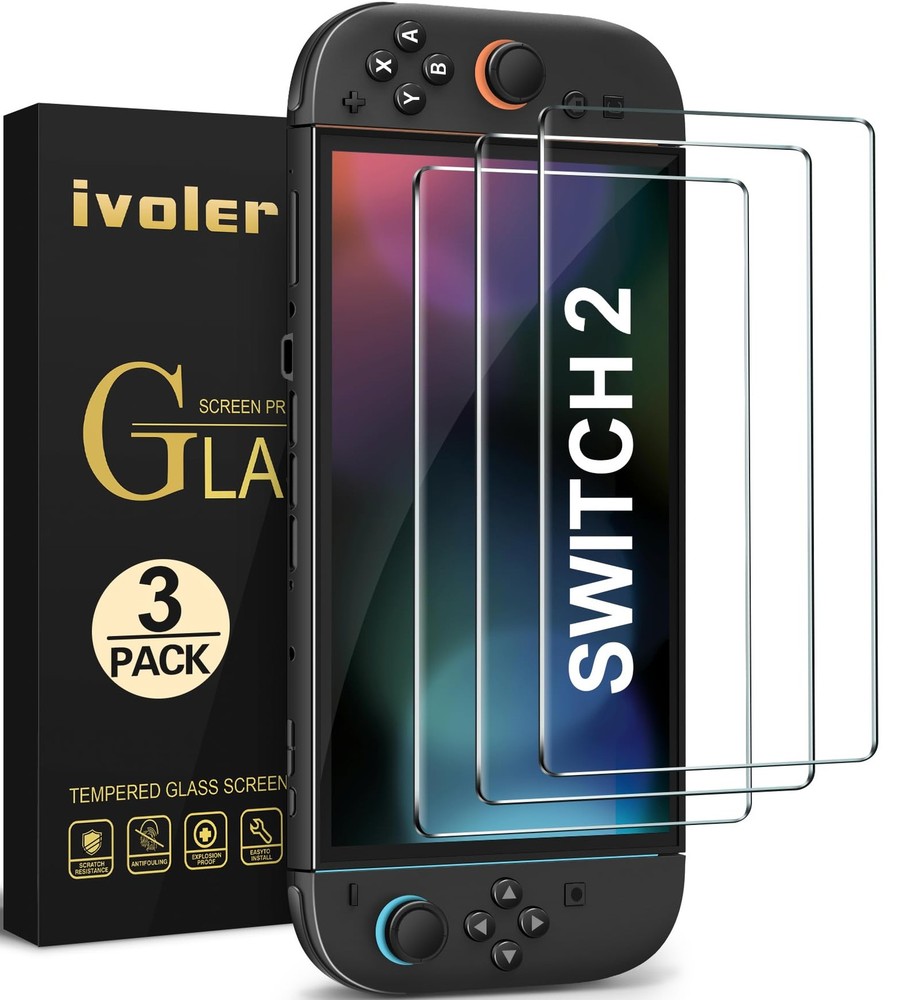 ivoler 3-Pack Screen Protector Tempered Glass for Nintendo Switch 2 Model 202...