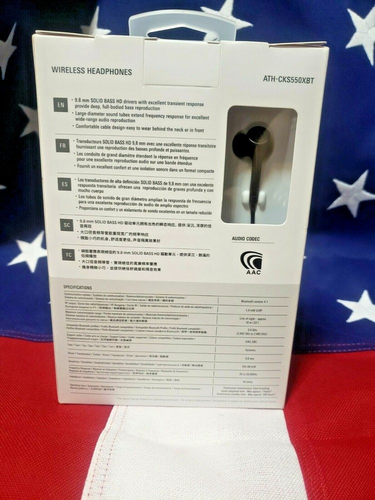 Audio-Technica ATH-CKS550XBTBK Solid Bass Bluetooth Wireless In-Ear Headphones