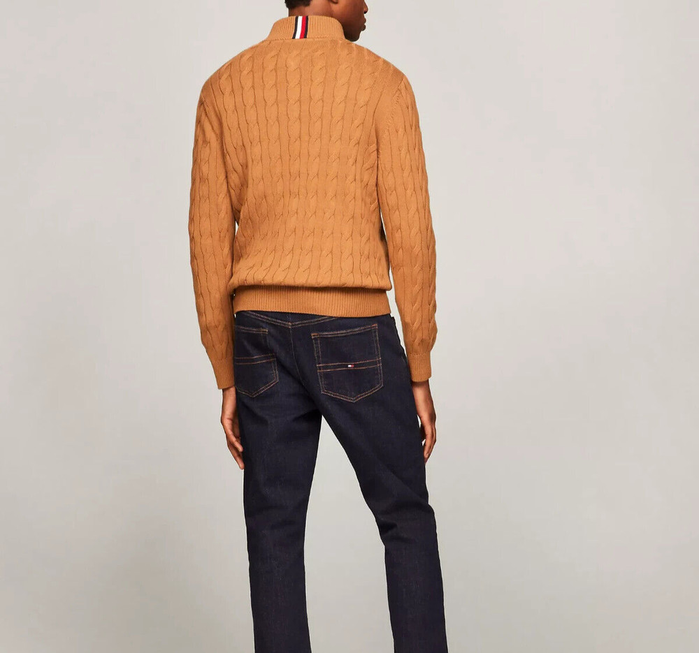 Tommy Hilfiger Men's Regular Fit Essential Solid Cable Knit Quarter Zip Sweater