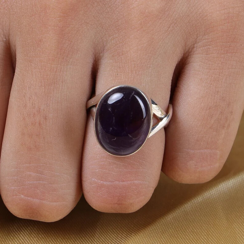 Solid Amethyst~925 Sterling Silver Band & Statement Ring Handmade Ring All Size