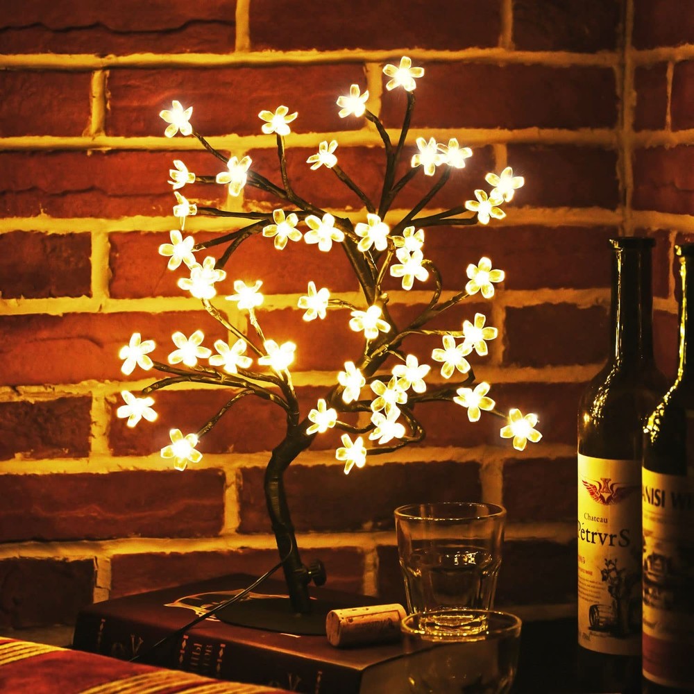 Cherry Blossom Tree Light,17inch 40LED Lighted Tabletop Artificial Flower Bon...