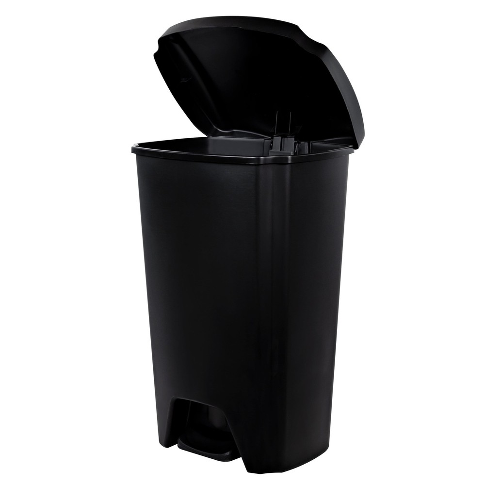 13 Gallon Plastic Step On Kitchen Trash Can Hands-Free Garbage Bin Home Black