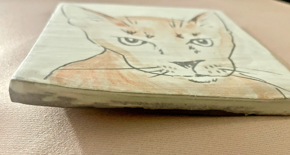 Orange Cat Art Ceramic Tile 4”X4” Handpainted Signed Cat Lovers