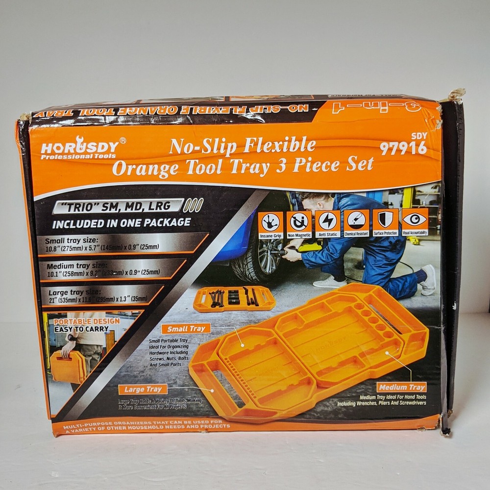 HORUSDY 3PC Large Non-Slip Flexible Tool Tray | Tool Organizer | Tool Storage |