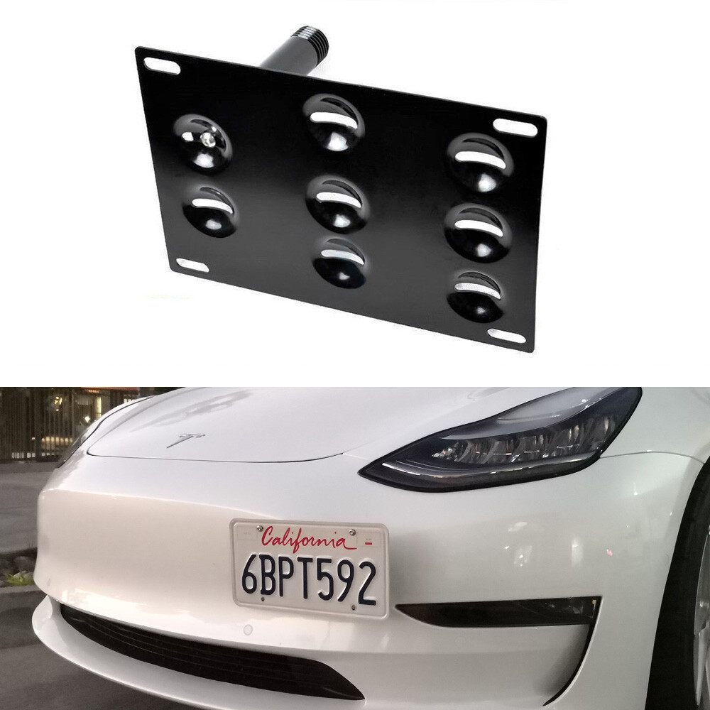 Bumper Tow Hook License Plate Bracket Mount Holder For 2017-22 Tesla Model 3