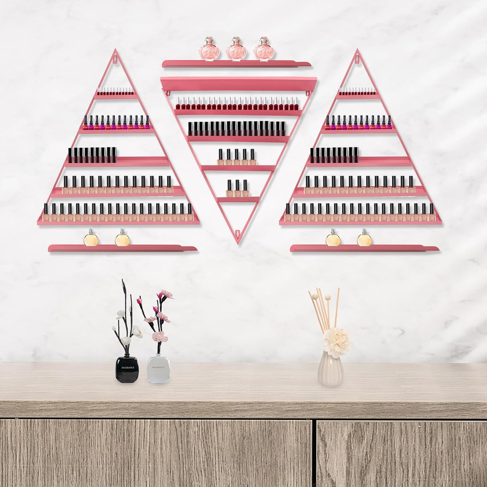 5 Tier Wall-Mounted Metal Nail Polish Display Rack,Simple Triangular Storage She