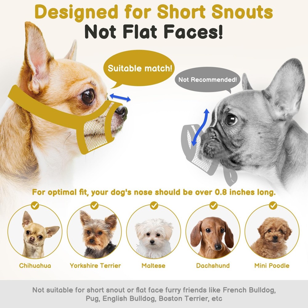 Mesh Muzzle Short Snout Small Dogs Anti-Biting Breathable Fabric Opening Front