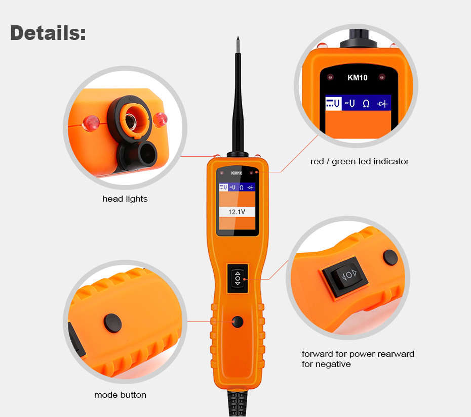 KM10 Circuit Tester Power Circuit Probe Kit Electrical System Diagnostic Tool