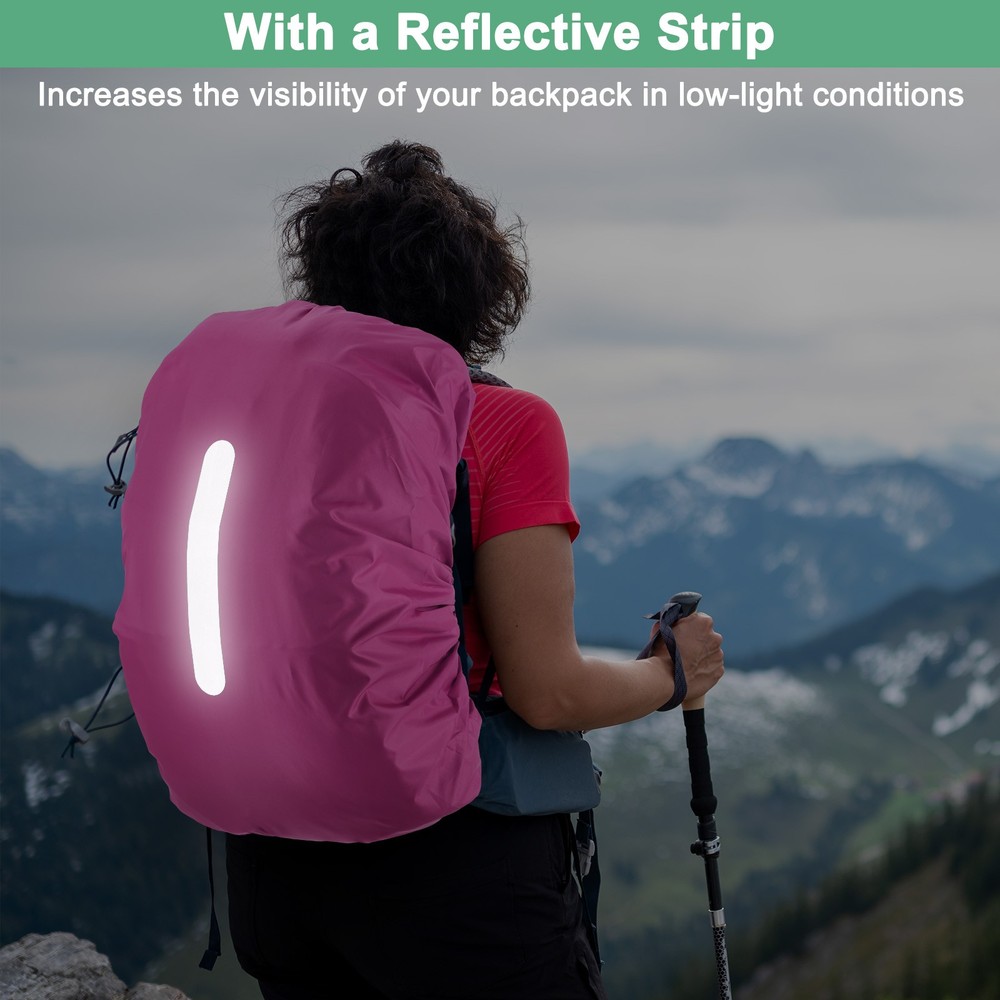 75L-85L Backpack Rain Cover with A Vertical Reflective Strap [Rose Red]