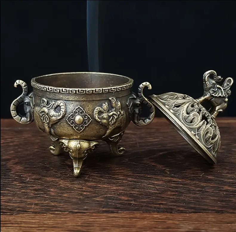 Antique Style Mini Copper Elephant Incense Burner