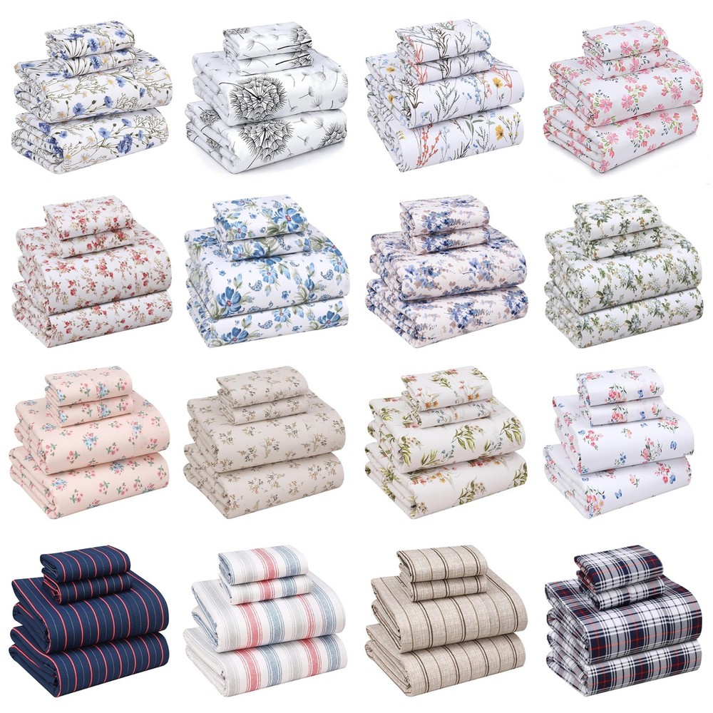 4 Piece 100% Cotton Sheet Set Deep Pocket 200 Thread Count Cozy Soft Bed Sheets