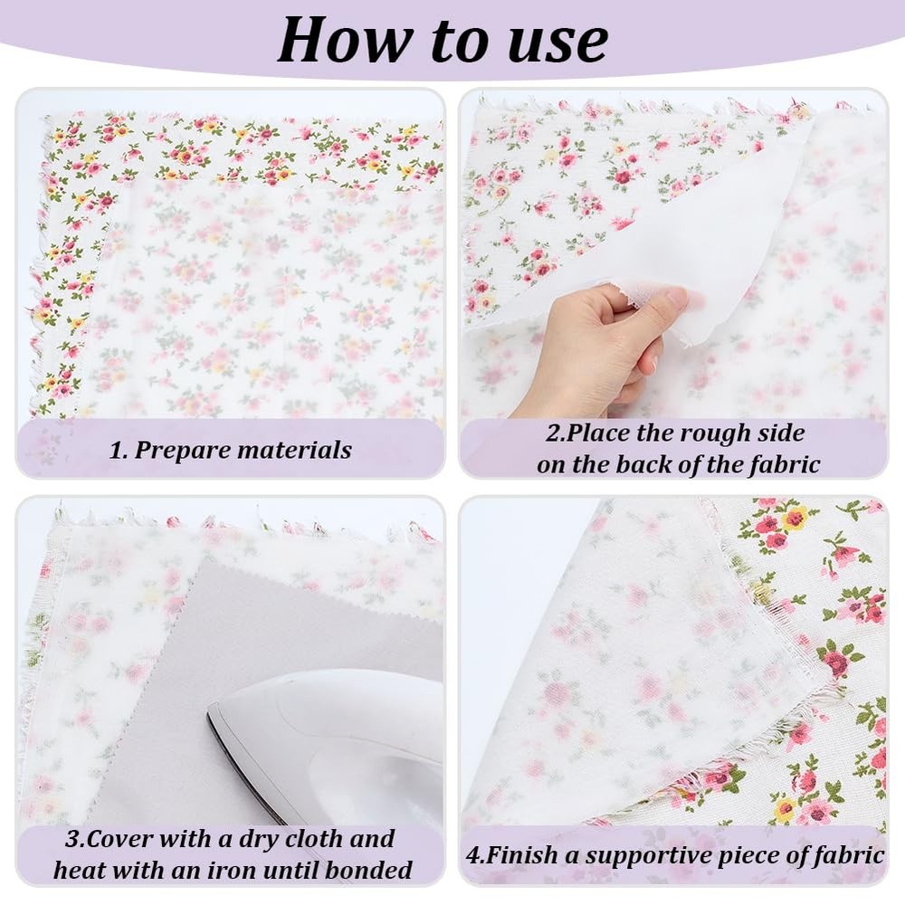 White Iron-On Fusible Interfacing 5x1.5m Lightweight Polyester Single-Sided