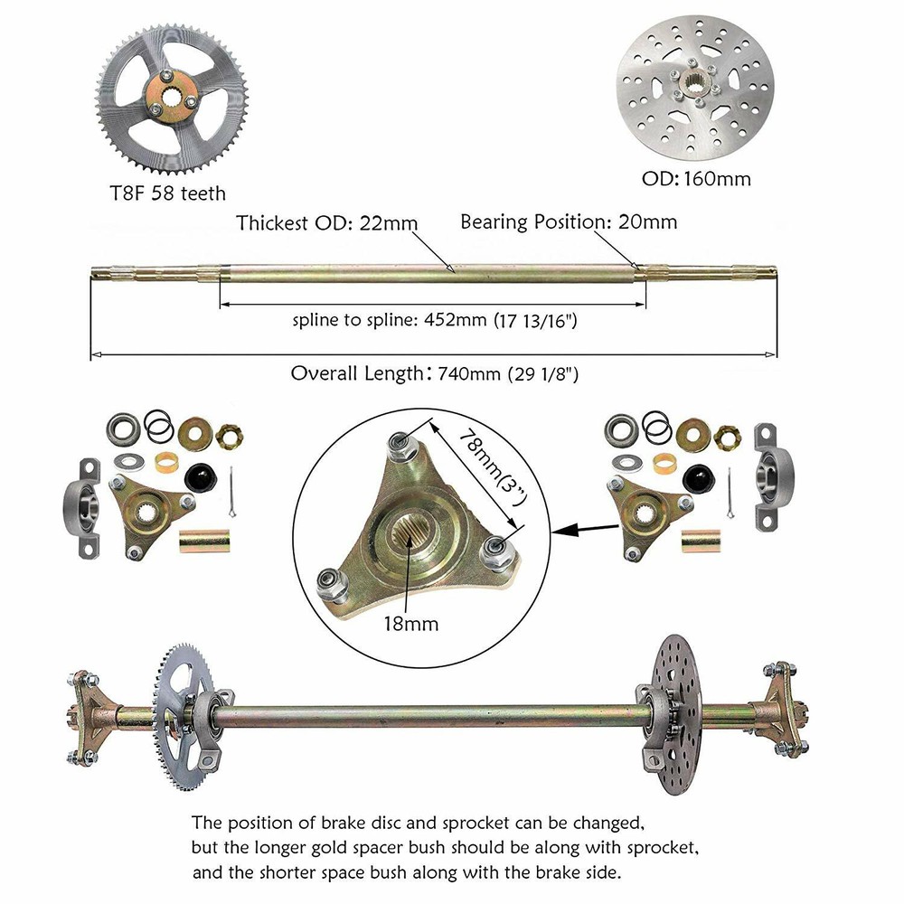 29" Go Kart Rear Axle Kit + 50cc 49cc 2 Stroke Engine Motor Pull Start EBIKE ATV