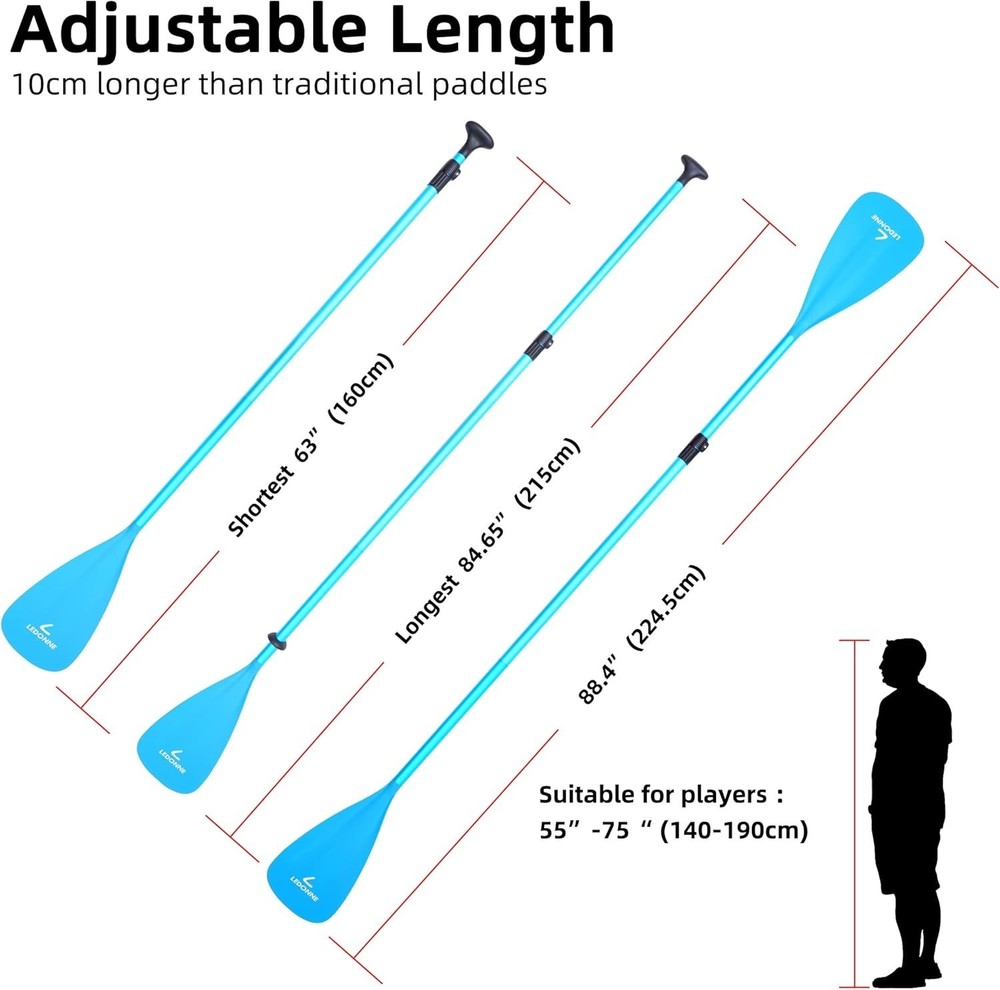 SUP Paddle 4-Piece Adjustable Kayak Paddle Floating Lightweight Paddle Board ...