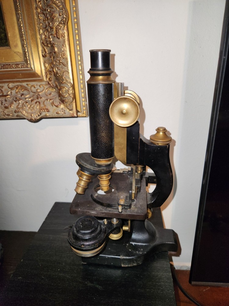 C. 1900 Antique Bausch Lomb Microscope w/ Stage & Light Source