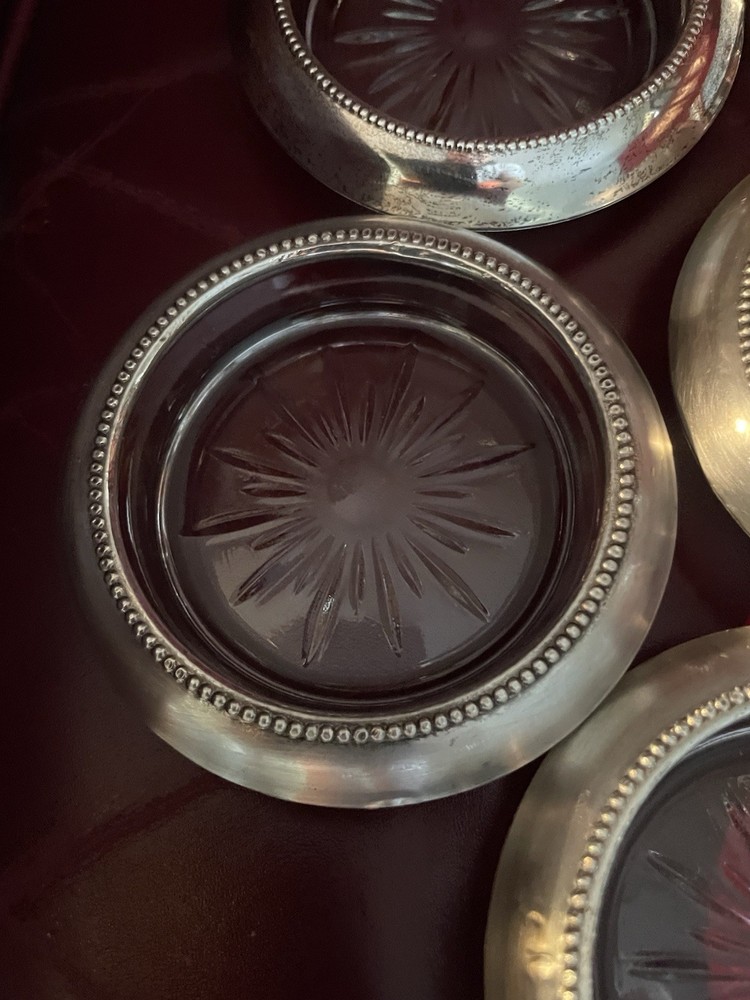 ((9)) Sterling Silver & Glass Coasters, Lot