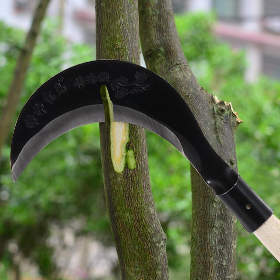 Long-Handled Grass Sickle Hand Tool with Comfortable Grip for Weeding and