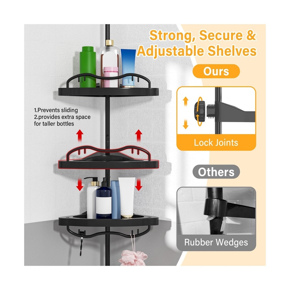 Black Corner Shower Caddy Tension Pole - Heavy Duty Rustproof Stain... Fast Ship
