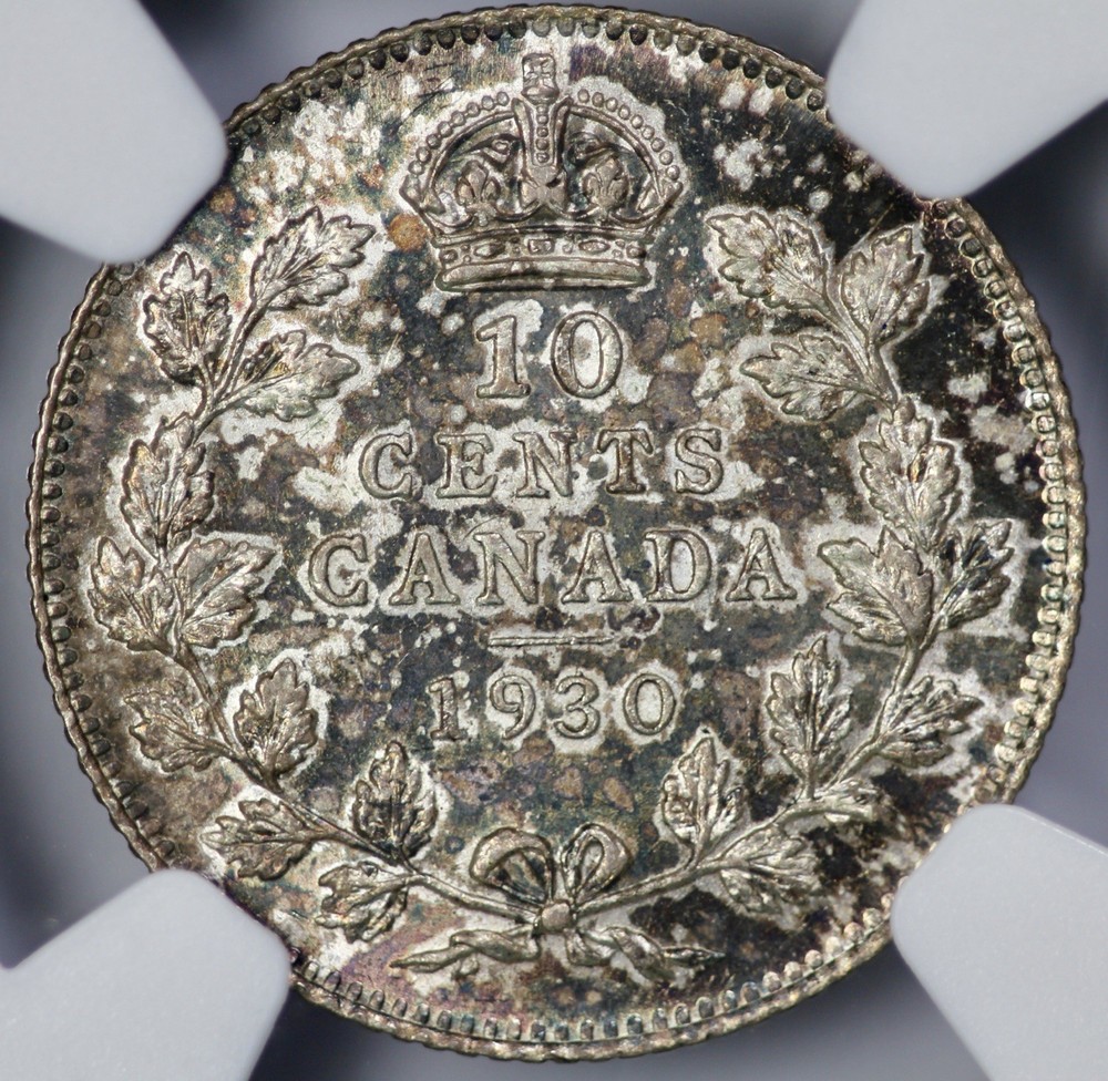 1930 Canada Silver 10 Cents NGC MS 63