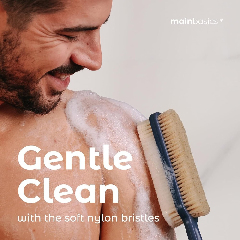 Ergonomic Long Handle Back Scrubber Brush - Soft & Stiff Bristles for Deep Clean
