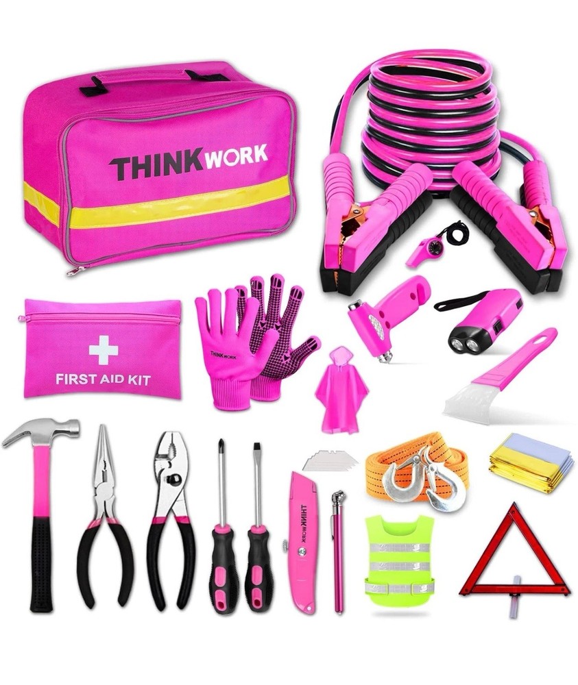 ThinkWork Emergency Car Kit Tools, Jumper Cables, First Aid Safety Driver Kit