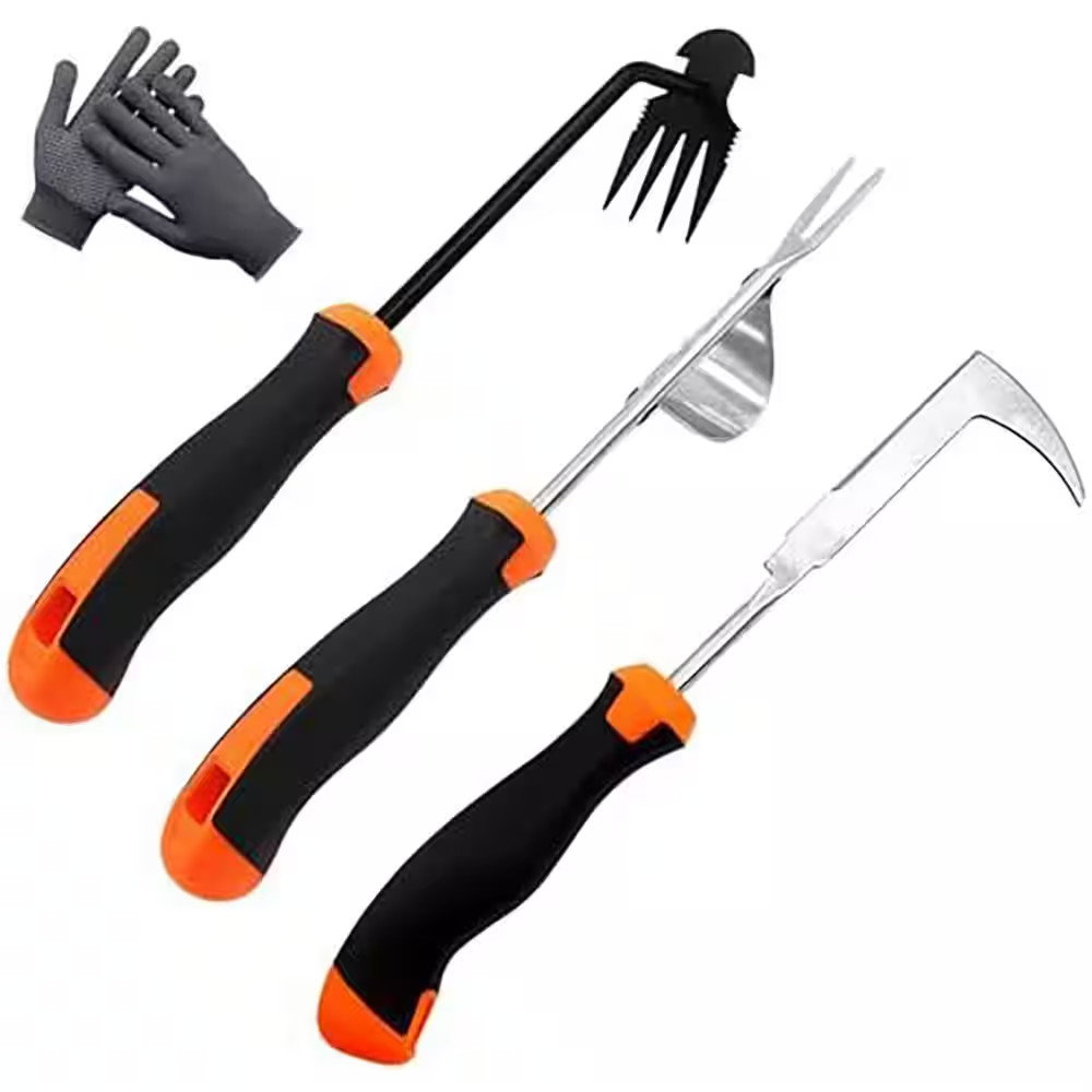 12.8 In. Weeder Set with V Shape, 4 Teeth, L Shape Crack Weeding Tools Stainless